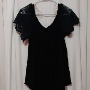 Blush Black Top with Lace Detail